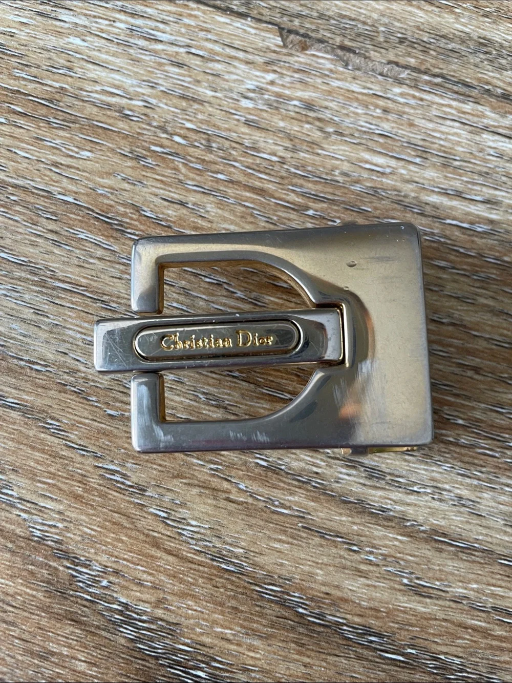 Christian Dior Vintage Gold Silver Tone Metal Belt Buckle